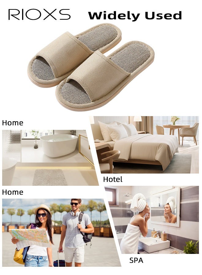 RIOXS 3 Pair Unisex Open Toe Summer House Slippers, Lightweight Breathable Slippers for Men and Women, Comfortable Slip On Slides Sandals, Washable Reusable Silent Slide Slippers for Guests, Non Slip Spa Slipper for Home Bedroom, Hotel, Travel, Beige - Image 5